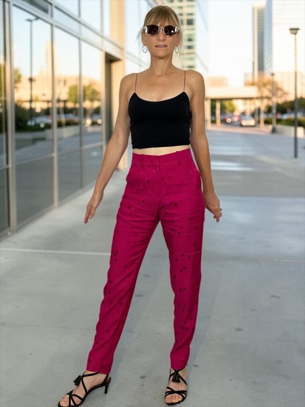 Equipment X Tabitha Simmons Warsaw Trousers Pants 0 Amaranth Pink Star High Rise